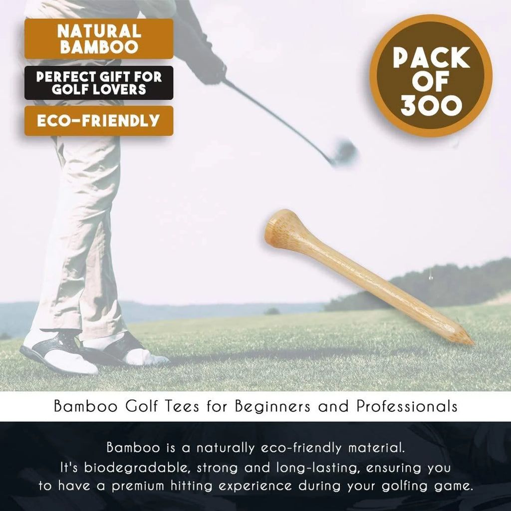 300 Pack Bamboo Golf Tees in Bulk (2 3/4 Inch, Natural Wood Color)